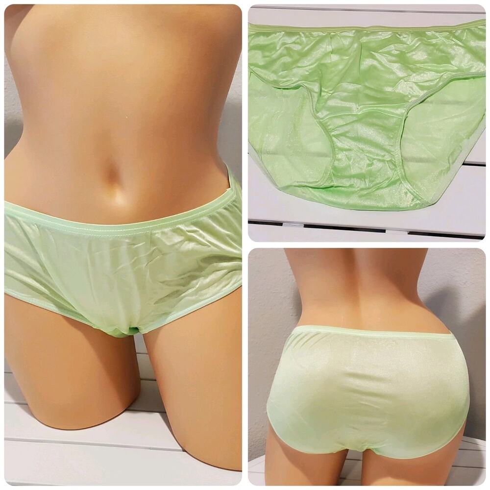 Shadowline 11032 Bikini Panty Shiny Nylon Full Cut Silky Green Citron